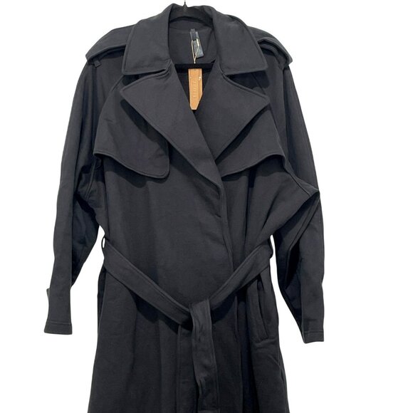 Skims Oversized Black Boyfriend Fleece Wrap Trench Coat NWT - Picture 6 of 10